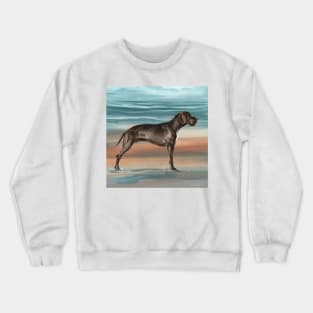 Painting of an Impressive Brown Great Dane on the Beach Crewneck Sweatshirt